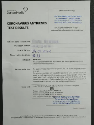 PCR Test V Varšavi: 14 Lokacij : English Travel Ready Paper Covid Antigen Test Rezultat v Varšavi