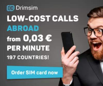 Tarjeta SIM internacional prepaga de Drimsim : Tarjeta SIM internacional prepaga con llamadas desde 0.03 € por minuto