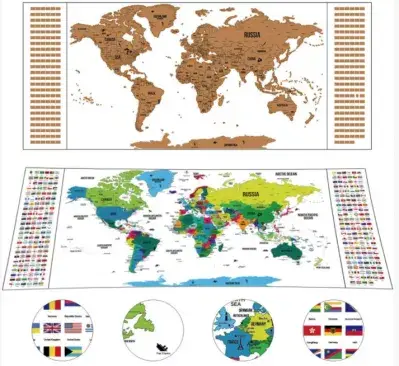 Мапа света где можете да истакнете земље: Генератор мапа посећених земаља : Сцратцх офф Ворлд Мап Постер Детаљна мапа путовања са престоницама, државама, градовима, међународним персонализованим мапом Зидно уметничкој цеви Паковање