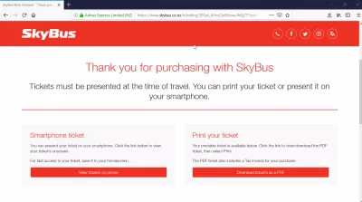 A Sky Bus, Auckland repülőtéri busz használata : A jegy kézbesítési típusának kiválasztása