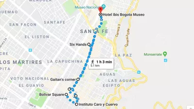 Ako prebieha bezplatná pešia prehliadka v Bogote? : Bogotá Kolumbia mapa bezplatnej pešej turistiky